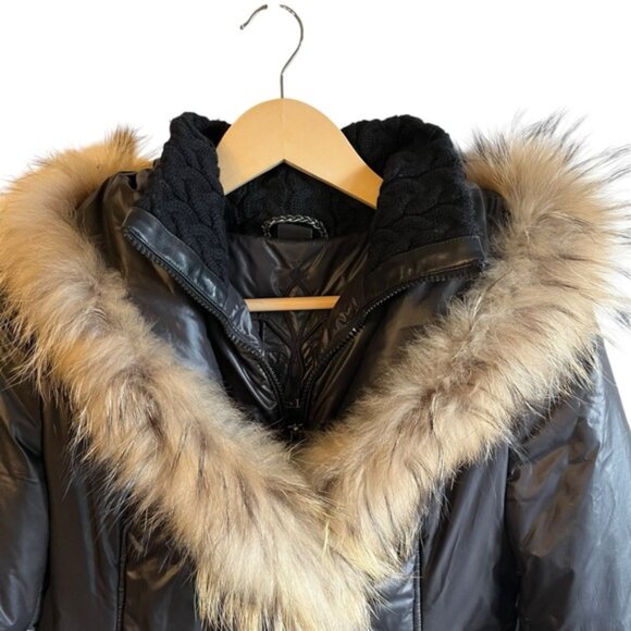 Mackage Peaches Double Zip Fur Hood Parka SM Black Nylon Cableknit Collar - Picture 5 of 16